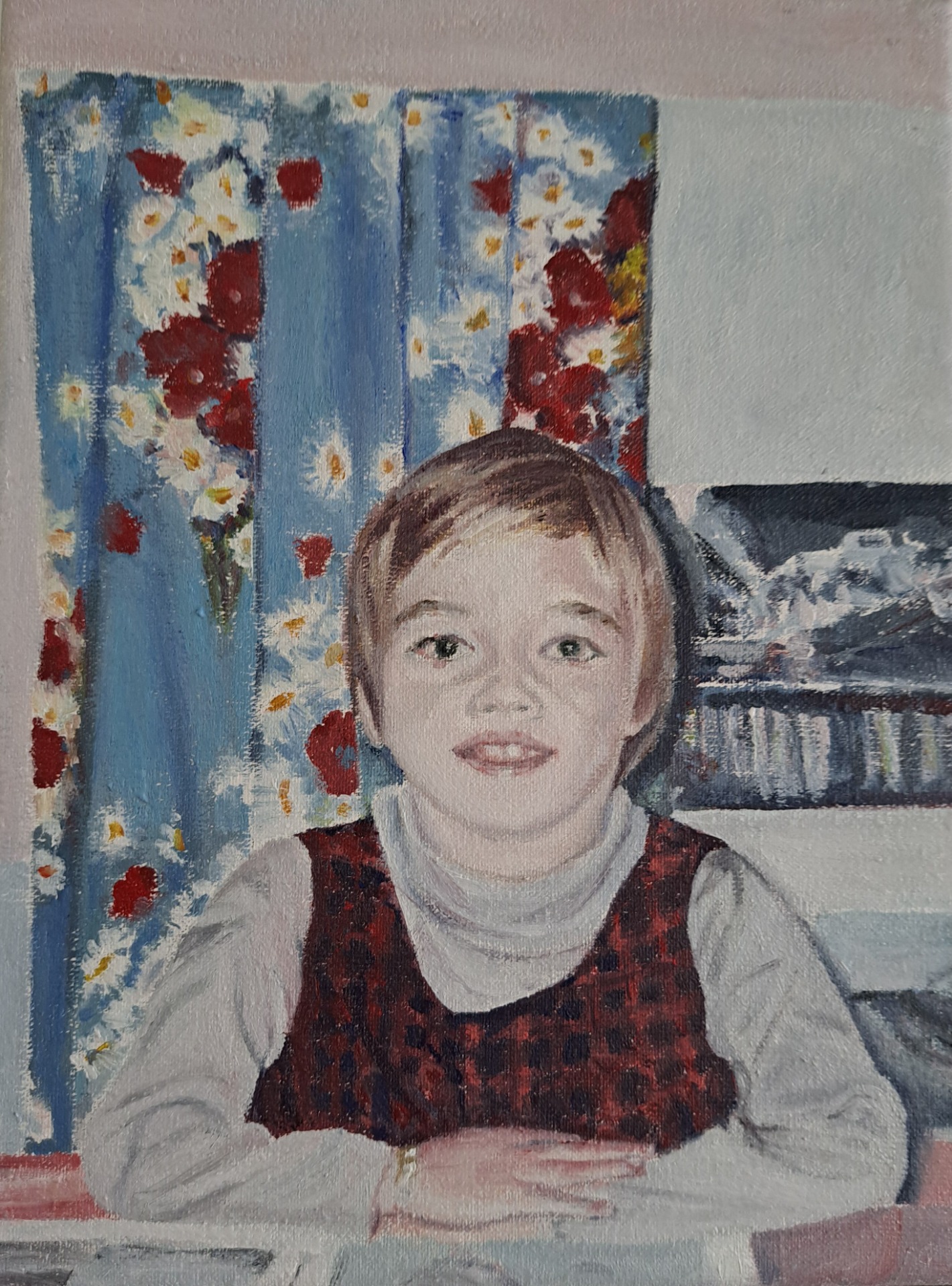 Zelfportret, olieverf/acryl op linnen, 18x24 cm