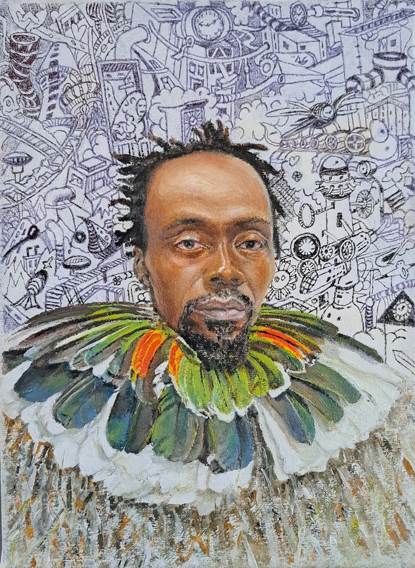 Ramón I, olieverf/pen op linnen, 18x24 cm.