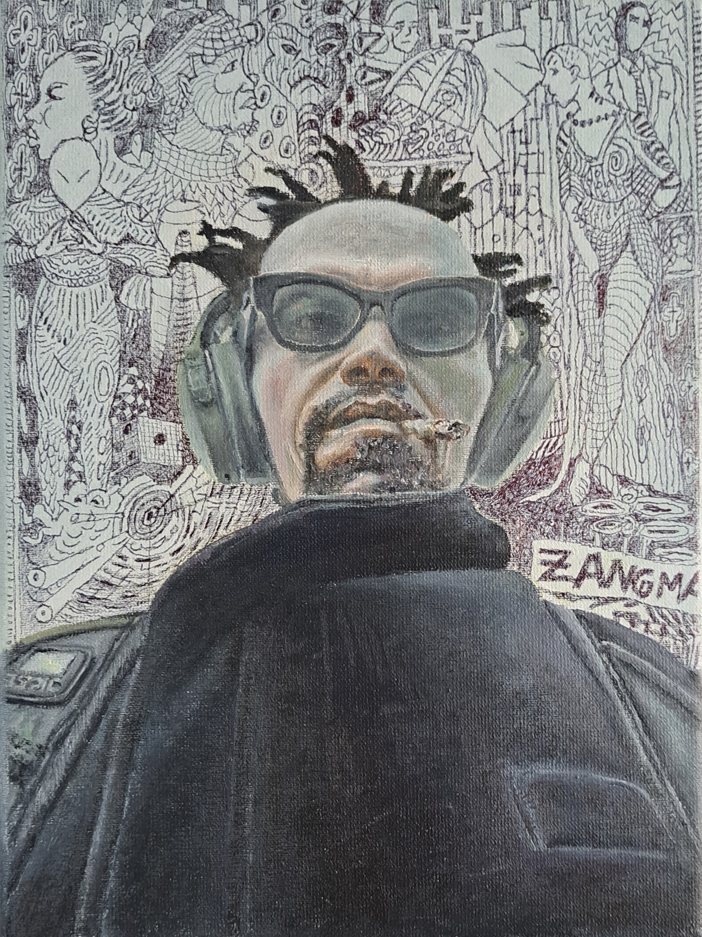 Ramón II, olieverf/pen op linnen, 18x24 cm.